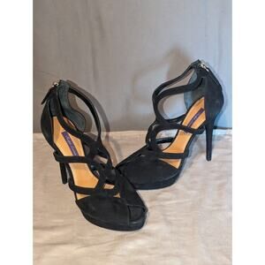 Ralph Lauren Purple Label Shoes Womens 40 B Cross Strappy Heels Black Suede 5"